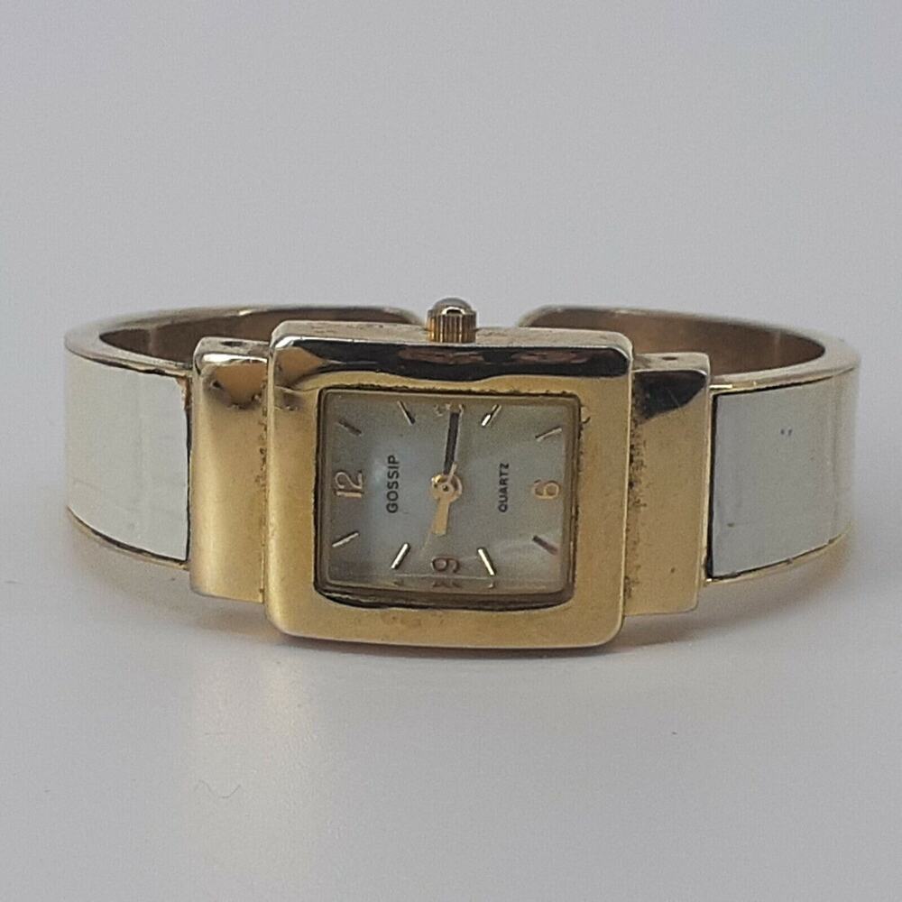 Gossip Women's Wristwatch Cuff Watch White gold Tone Metal Mother of Pearl Bezel